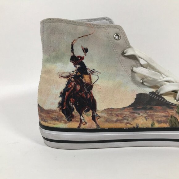 Rodeo Cowboy Scenic Canvas High Top Lace-Up Shoes M/W US 9/10 UK 8/8 EU 42/41 - Picture 2 of 16